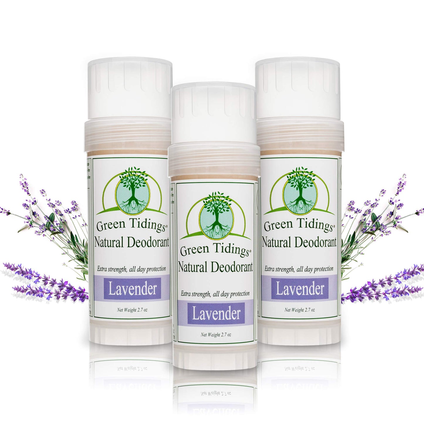Green Tidings Natural Lavender Deodorant | Vegan, Organic for Men and Women, Fragrance Free & Aluminum Free, Underarm Antiperspirant (Lavender, 2.7 Ounces (3 Pack))