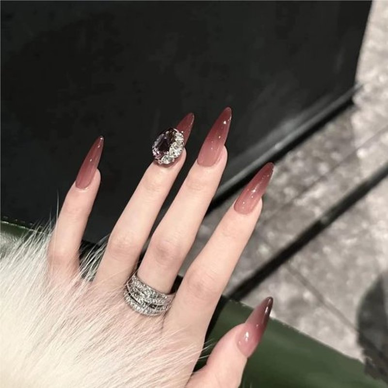 Lurenia • Lxssie Handmade French Style 3D Diamond Gradient Black Red Reusable Press On Nails - Nail Art Gift Set for Women (EXTRA SMALL-Diamond Gradient Black Red, )