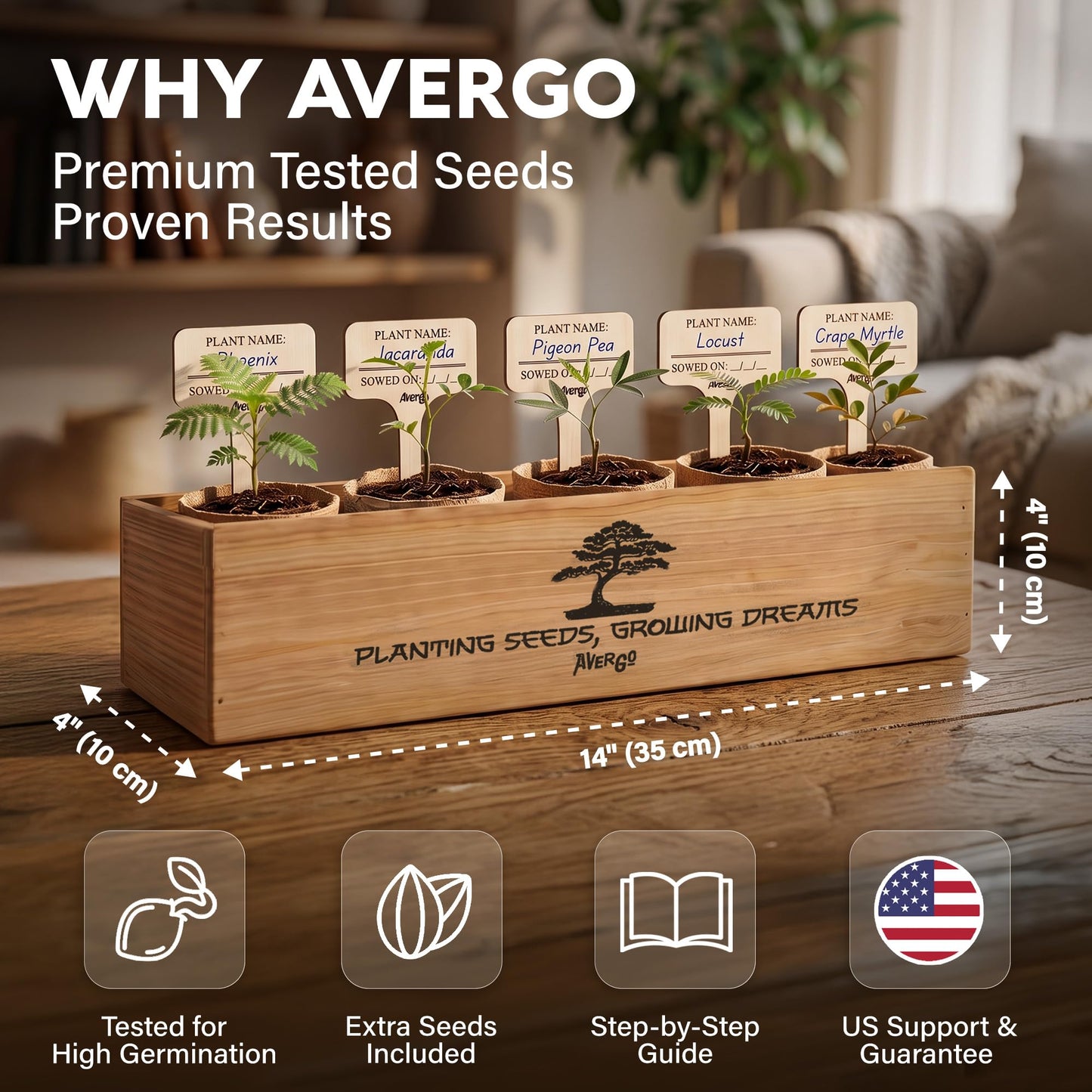 AVERGO Bonsai Tree Kit Deluxe - 5X Unique Japanese Bonzai Trees | Complete Indoor Bonsai Starter Kits for Growing Trees – DIY Gardening Gifts for Mother, Women & Men