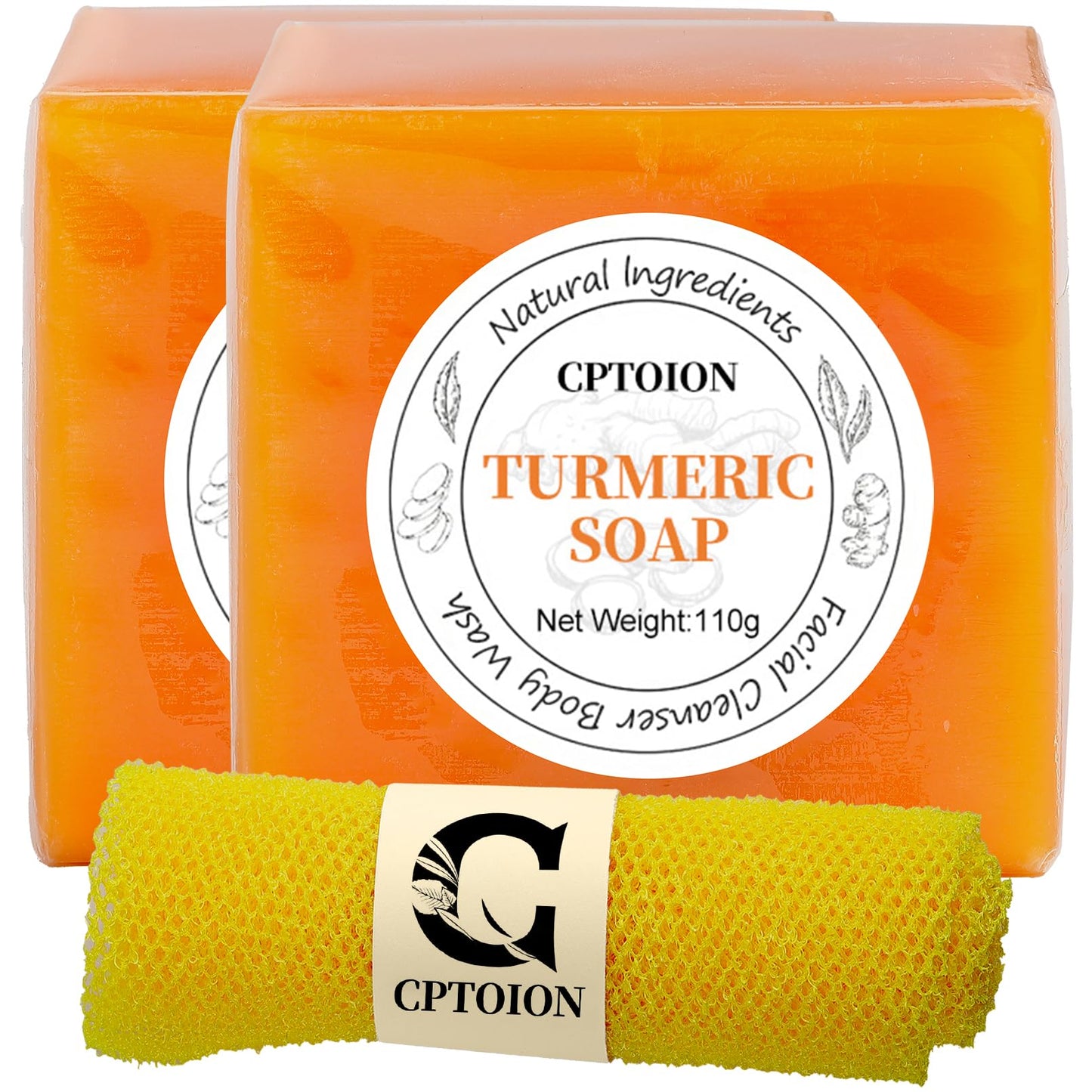 Cptoion 2 PCS Turmeric Soap Bar for Face and Body,Gentle Turmeric Face Soaps,Skin Soaps for All Skin Types
