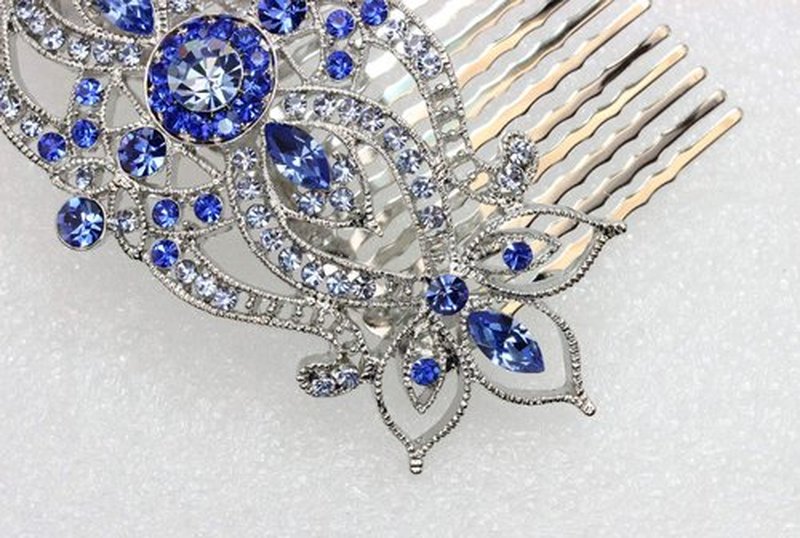 Faship Gorgeous Blue Large Big Floral Hair Comb