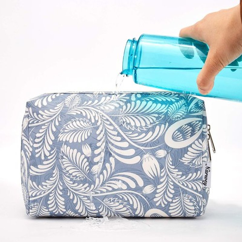 Narwey Large Makeup Bag Zipper Pouch Travel Cosmetic Bag Organizer for Women (Large, Blue Leaf)