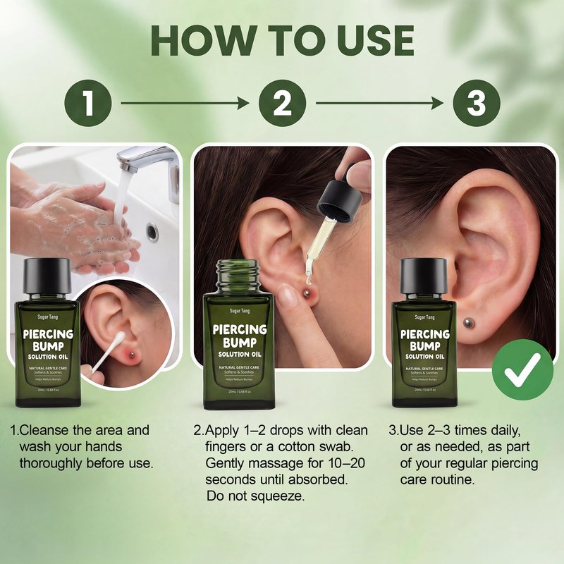 SugarTang Piercing Bump Solution Oil with Natural Jojoba Rosehip Tea Tree, Nose Stud and Downsizing Earrings Studs,Gentle Aftercare for Bumps,Curved Dropper 20ml 1bottle