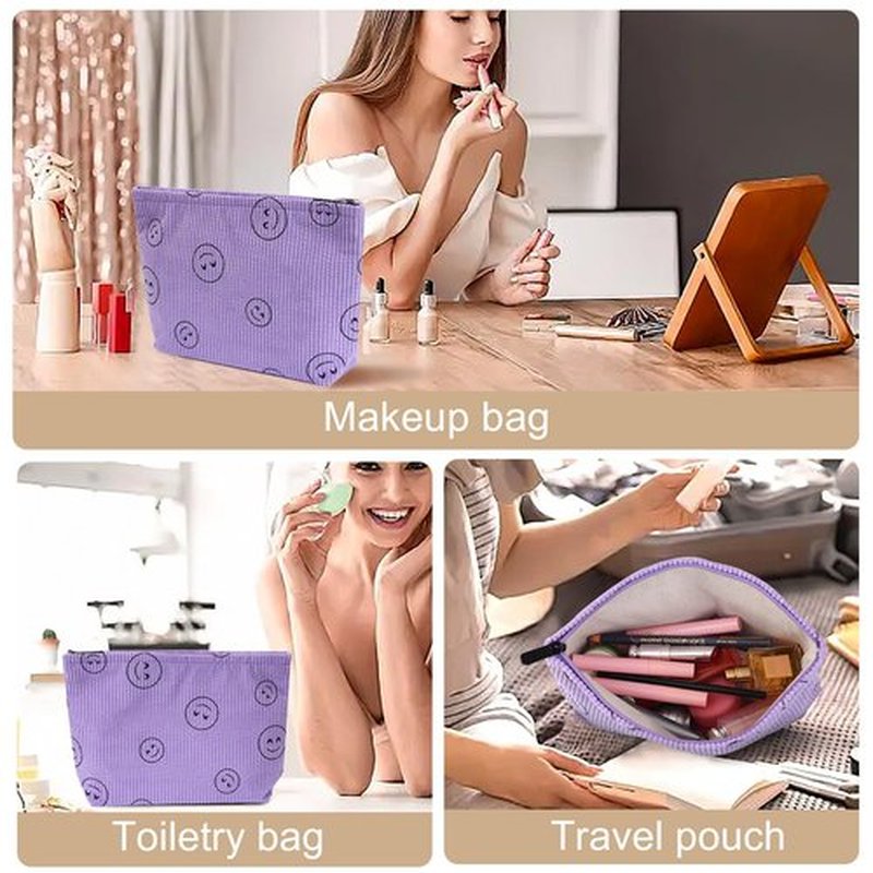 Wudimeitt Cosmetic bag Makeup bag Preppy Cute Corduroy Toiletry bag for women travel essentials (Full purple)