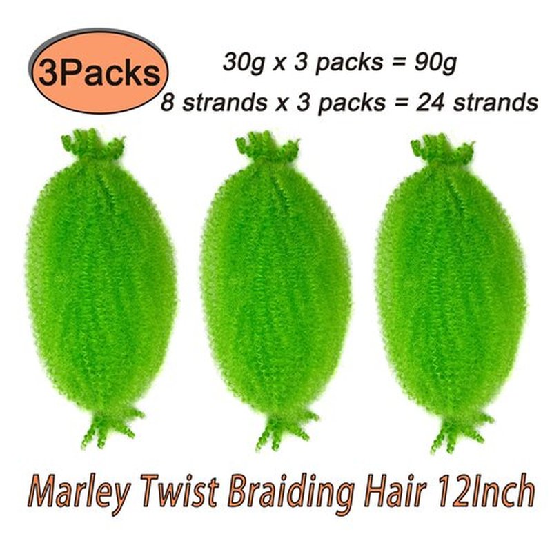 Marley Twist Braiding Hair, Pre-Separated Springy Afro Twist Hair Kinky Twist Crochet Hair Braids for Distressed Soft Locs Spring Twist Hair for Women (Green#, 12 Inch(Pack of 3))