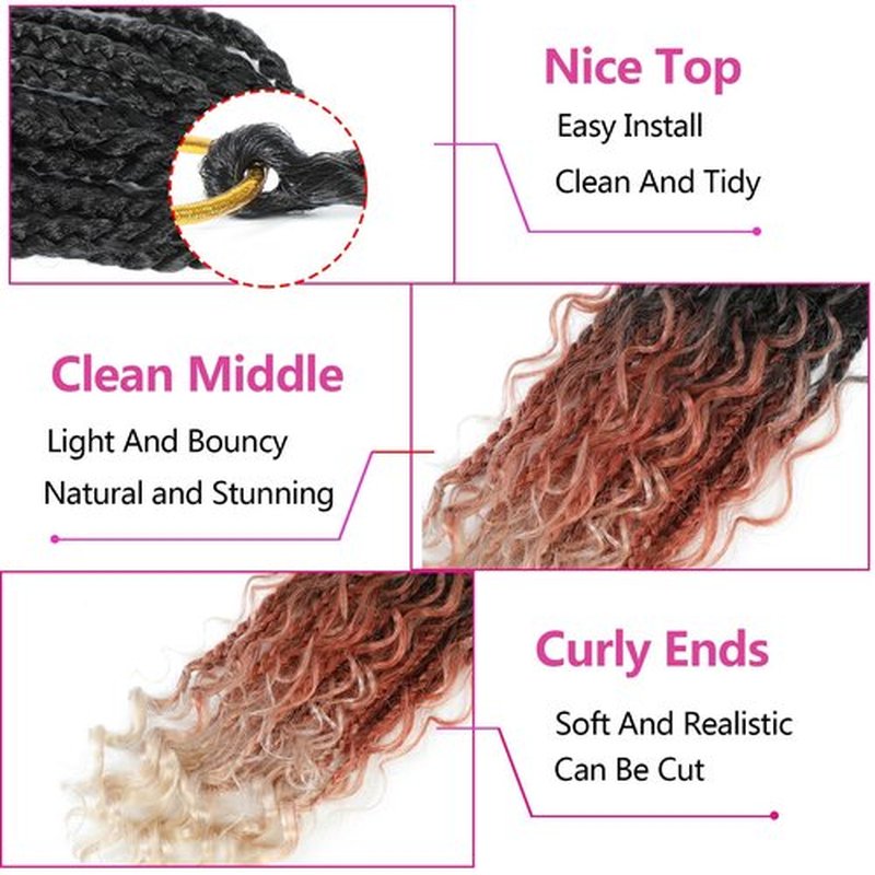12inch Goddess Box Braids Crochet Hair Box Braids Crochet Hair For Black Women Pre Looped Crochet Hair with Curly Ends Bohemian Crochet Box Braids Crochet Hair(12inch(Pack of 8), 1B/30/613)
