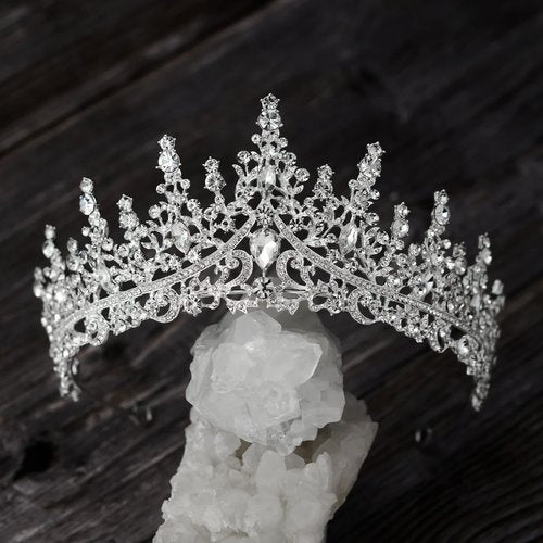 SWEETV Crystal Wedding Tiara for Women,Royal Queen Crown,Rhinestone Princess Tiara Hair Accessories for Quinceanera Pageant Prom Birthday Silver Audrey