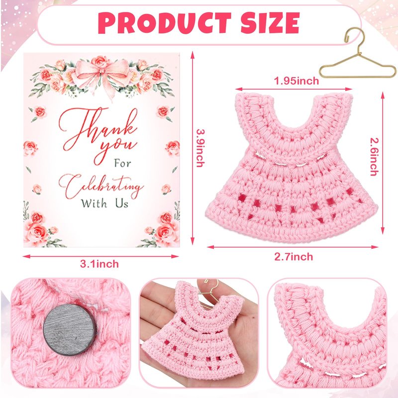 Novabright 50 Pcs Baby Shower Party Favors for Guests Miniature Crochet Dress Magnets with Cards Baby Shower Gifts, Newborn Favors, Thank You Welcome Gifts for Gender Reveal Baptism Party