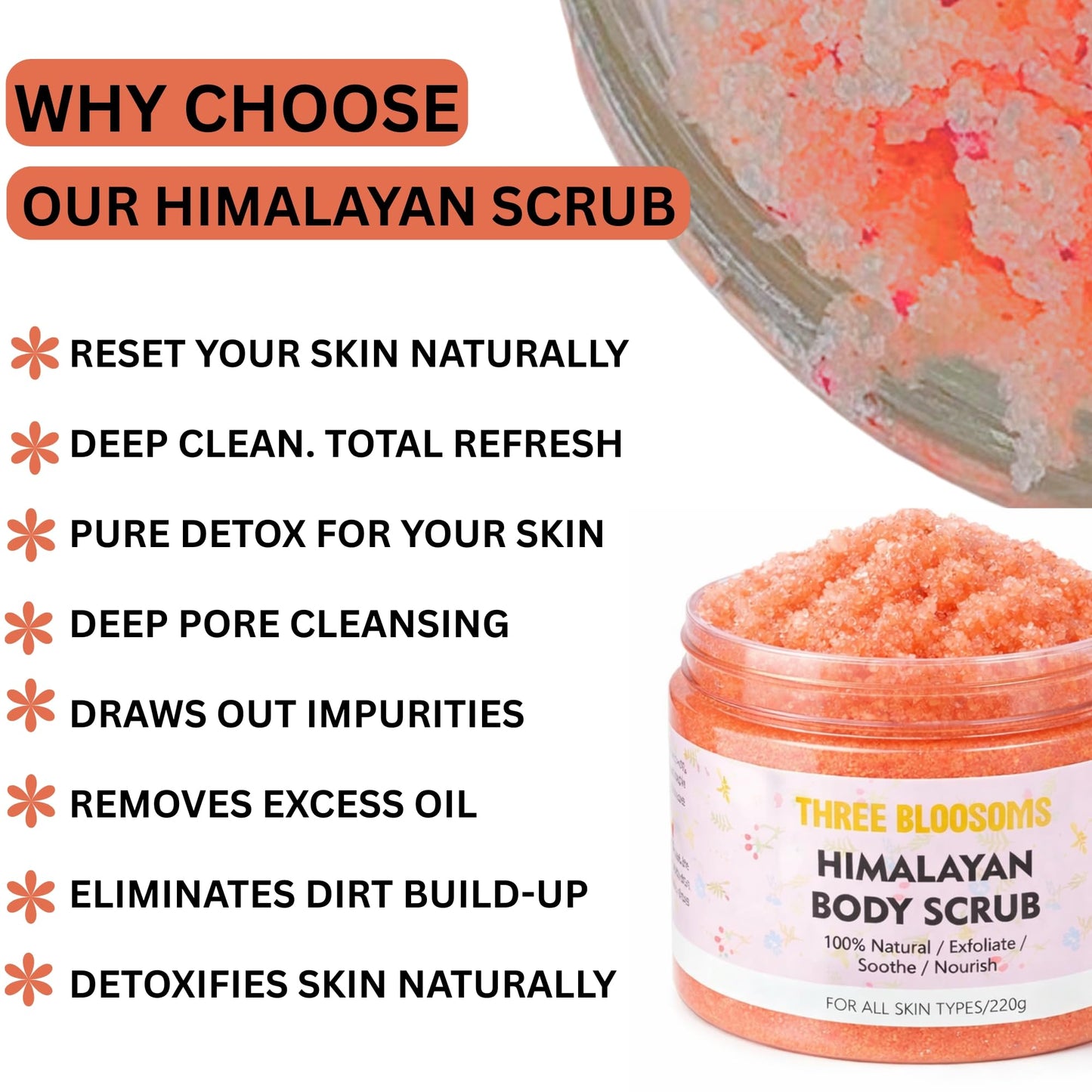 Himalayan Salt Scrub, 220g Skin Balancing, Exfoliating Scrub, Scars & Stretch Marks - Deep Cleansing, Draws Out Impurities, Balances Oil, Skin Care Gift(Himalayan Scrub, 220g)