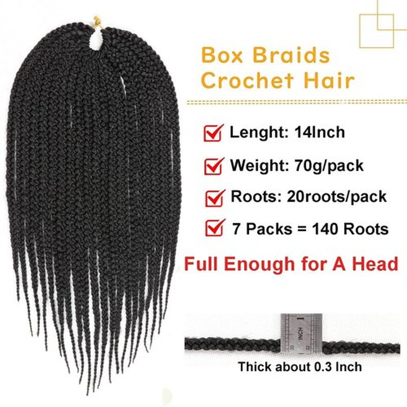 7 Packs Goddess Box Braids Crochet Hair 14 Inch Prelooped Crochet Box Braids Crochet Hair for Black Women Braiding Hair (14 Inch 7 Packs, #1B)