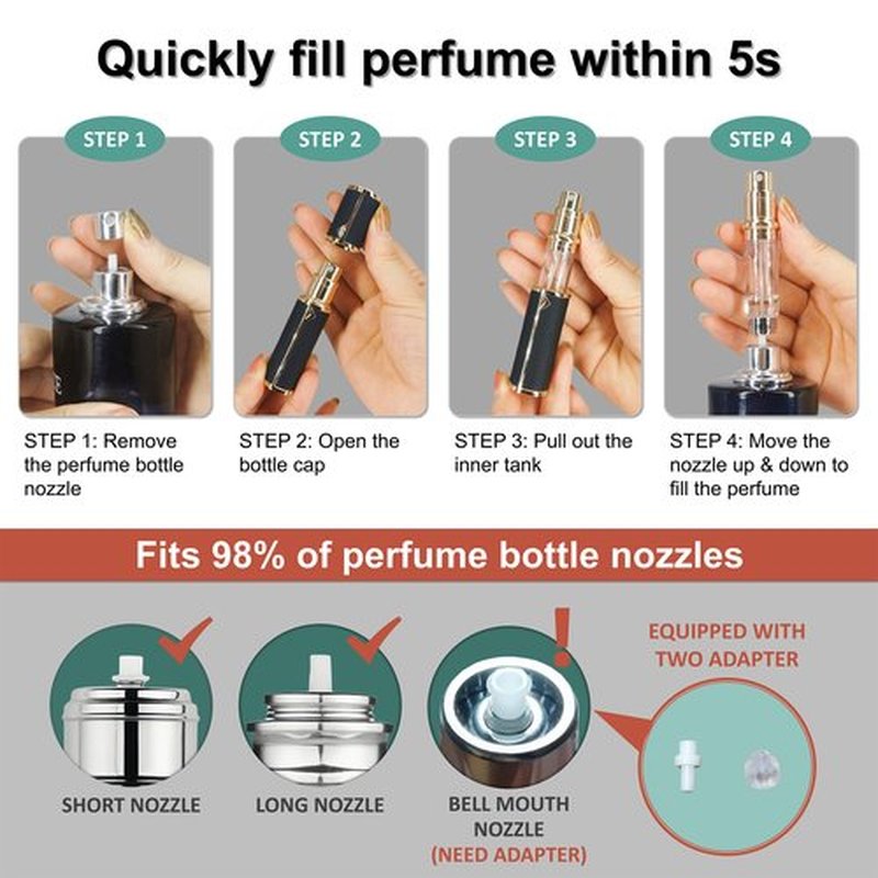 Fiwecos Perfume Travel Refillable Bottle Cologne Portable Atomizer Genuine Leather Fragrance Scent Sprayer Pump Fill from Bottom Mini Pocket Size 5ml for Travel Essentials & Best Gift (Black)