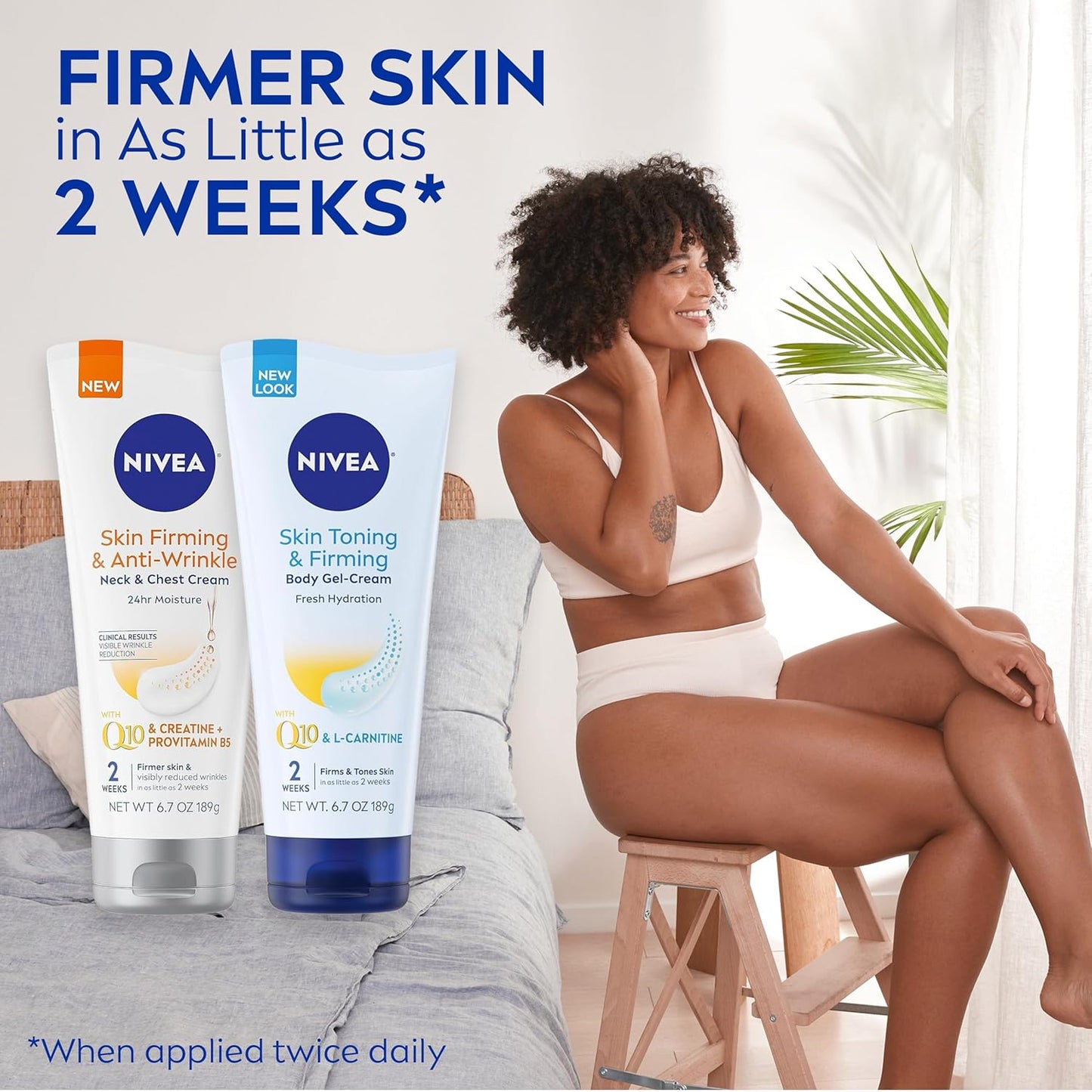 Nivea Anti-Wrinkle Skin Care Set - Firming Neck & Chest Cream + Q10 Body Gel, 6.7 Oz Each