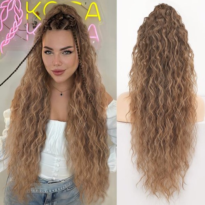 ORSUNCER Ponytail Extension Claw 30" Curly Pony Tail Clip in Claw Hair Extensions Fluffy Natural Looking Synthetic Hairpiece for Women Omber Brown