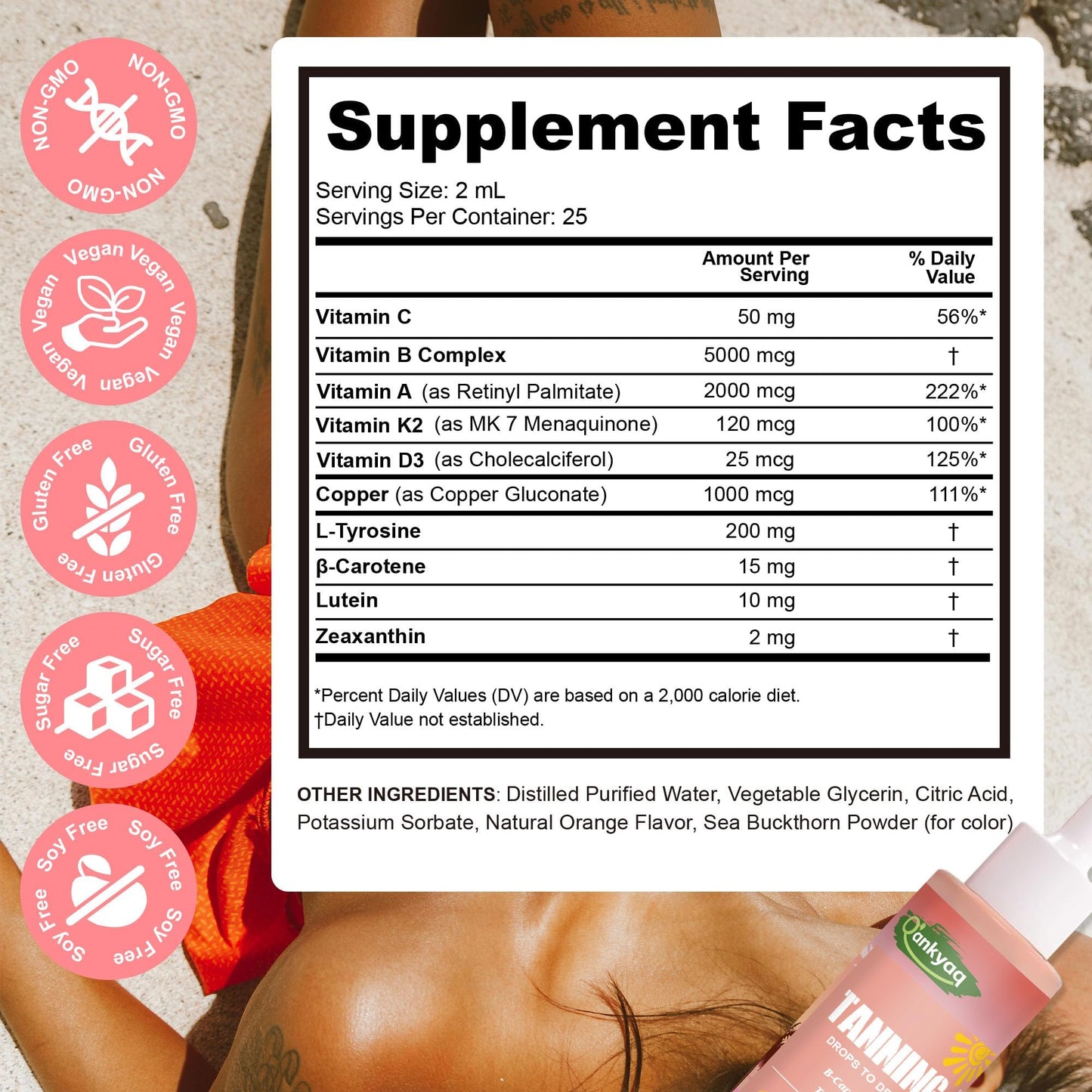 Tanning Drops to Drink, Sunless Tanning Drops for Face & Body, Bronzing & Glowing Skin Tone, Self Tanning for All Skin Types (50ML), Vegan, Sugar-Free