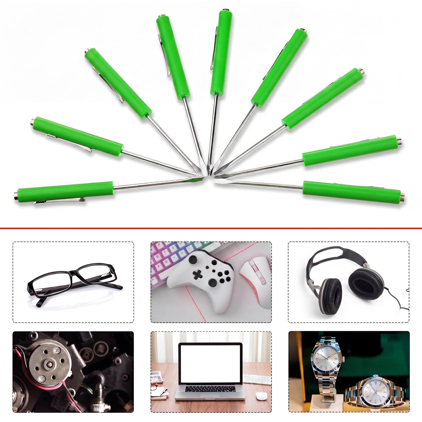 Honoson 10 Pieces Pocket Screwdriver Mini Tops and Pocket Clips Magnetic Slotted Small Screw Driver with a Single Blade Head for Mechanical, Electrician(Green)