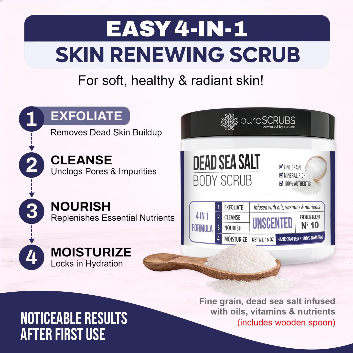 pureSCRUBS Unscented Exfoliating Body Scrub For Sensitive Skin, Large 16oz