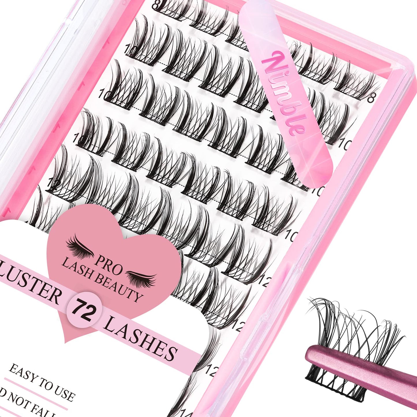 Lash Clusters, 72 Pcs Individual Cluster Lashes DIY Lash Extension 10-16mm Eyelash Clusters Volume Wispy Lashes Super Thin Band Reusable Soft & Comfortable(Nimble,C-8-16mix)