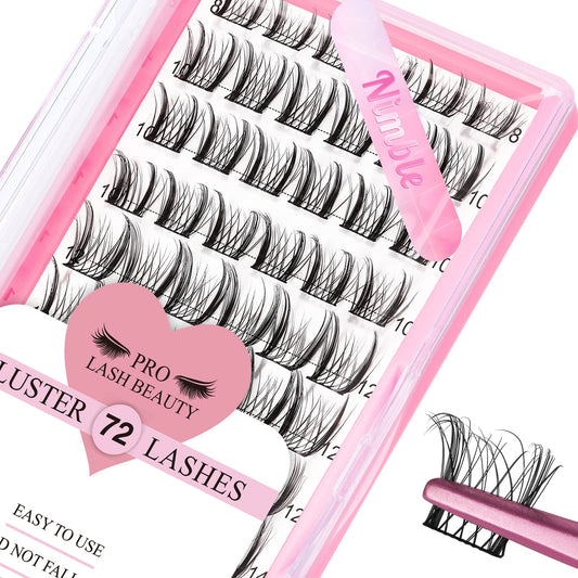 Lash Clusters, 72 Pcs Individual Cluster Lashes DIY Lash Extension 10-16mm Eyelash Clusters Volume Wispy Lashes Super Thin Band Reusable Soft & Comfortable(Nimble,C-8-16mix)