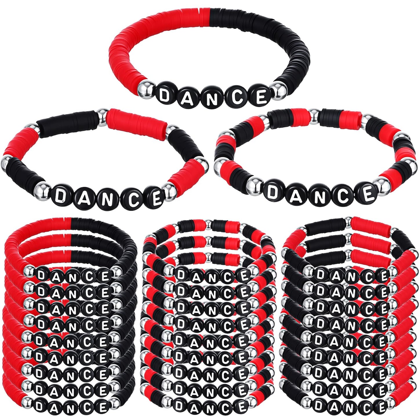Landical 30 Pcs Dance Bracelets Bulk for Women Merchandise for Fans, Friendship Heishi Bracelets for Concert Outfits Party Favors, Gifts for Fan, Valentine Gifts Party Favors(Black Red)
