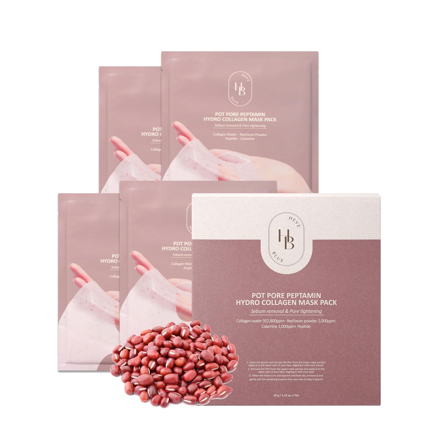 HEVEBLUE Pot Pore Peptamin Hydro Collagen Mask Pack 4ea - Hydrating Overnight Hydrogel Mask, Skin Firming, Pore Tightening, Hypoallergenic,Collagen Ampoule Absorbing Over Time