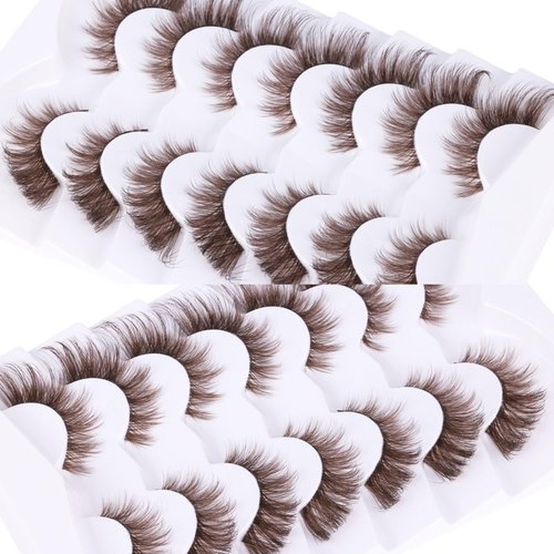 Brown Eyelashes Fairy Lashes Cat Eye Wispy False Eyelashes Strip Lashes Mink Fluffy Strip Lashes Brown Fox Eye Long Volume Fake Eyelashes 7 Pairs ALICROWN
