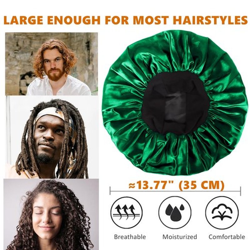 Bonnet for Men,Hair Bonnet for Sleeping,Double Layer Satin Bonnets for Black Women Curly Hair Braids,Reversible Sleep Cap (Large,Black/Green)