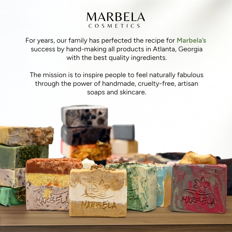Marbela Cosmetics Handmade Soap Bar - Made in USA, Vegan Friendly, Palm Oil Free, Natural Bar Soap - Gentle Face & Body Soap for Daily Skin Care, Moisturizing & Nourishing - 3.5 oz (Sea Breeze)