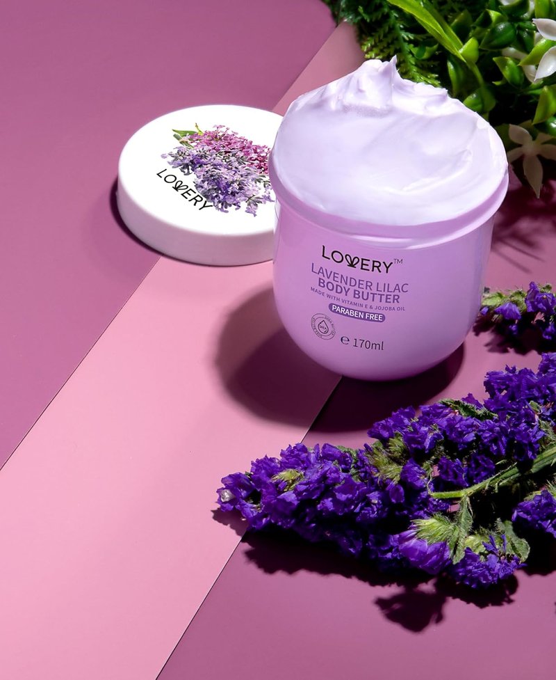 Lavender Lilac Body Butter - Hydrating Shea Cream with Jojoba Oil & Vitamin E | 12 Fl Oz