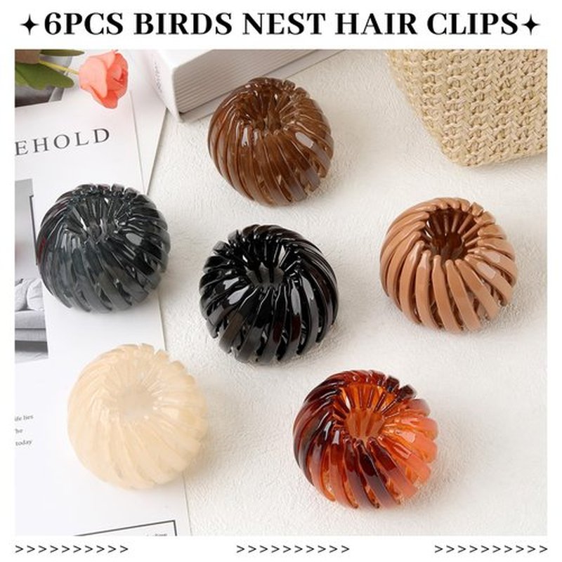 6Pcs Bird Nest Magic Hair Clips Hair Nest for Bun Strong Ponytail Holders for Women Girls (Glossy Transparent Jelly, Large)
