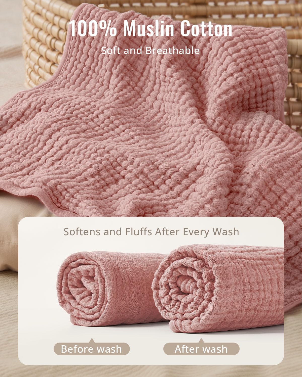 Blissful Diary Muslin Baby Hooded Towel 2 Pack, Soft & Absorbent Bath Towel for Baby Girls, Infant Gift, Newborn Essentials, Pink Floral & Light Pink