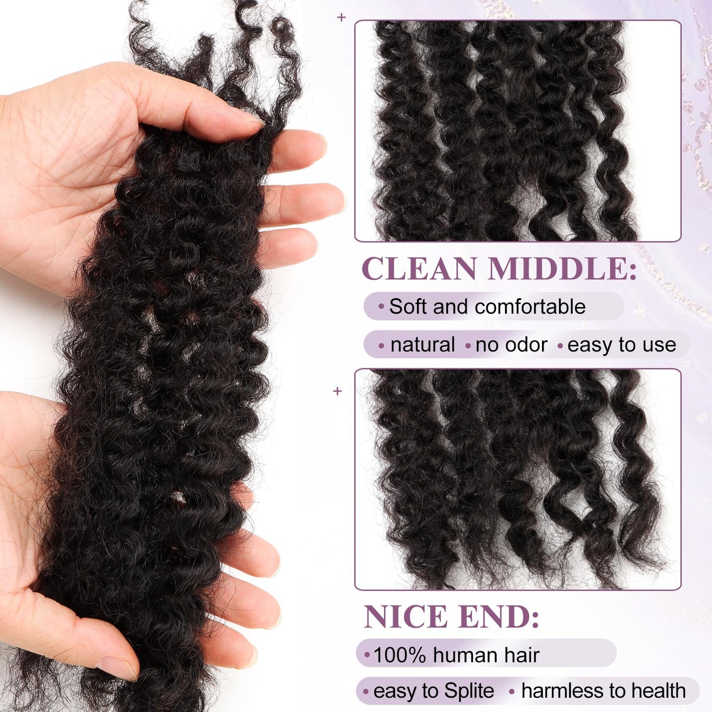 ADIASAI Afro Kinky Bulk Curly Human Hair 20 Inch 30g for Permanent Micro Locs Mini Kinky Twist Braids Loc Extensions Dreadlock Extensions Repair Locs Can Be Bleached Dyed (20inch, Natural Black)