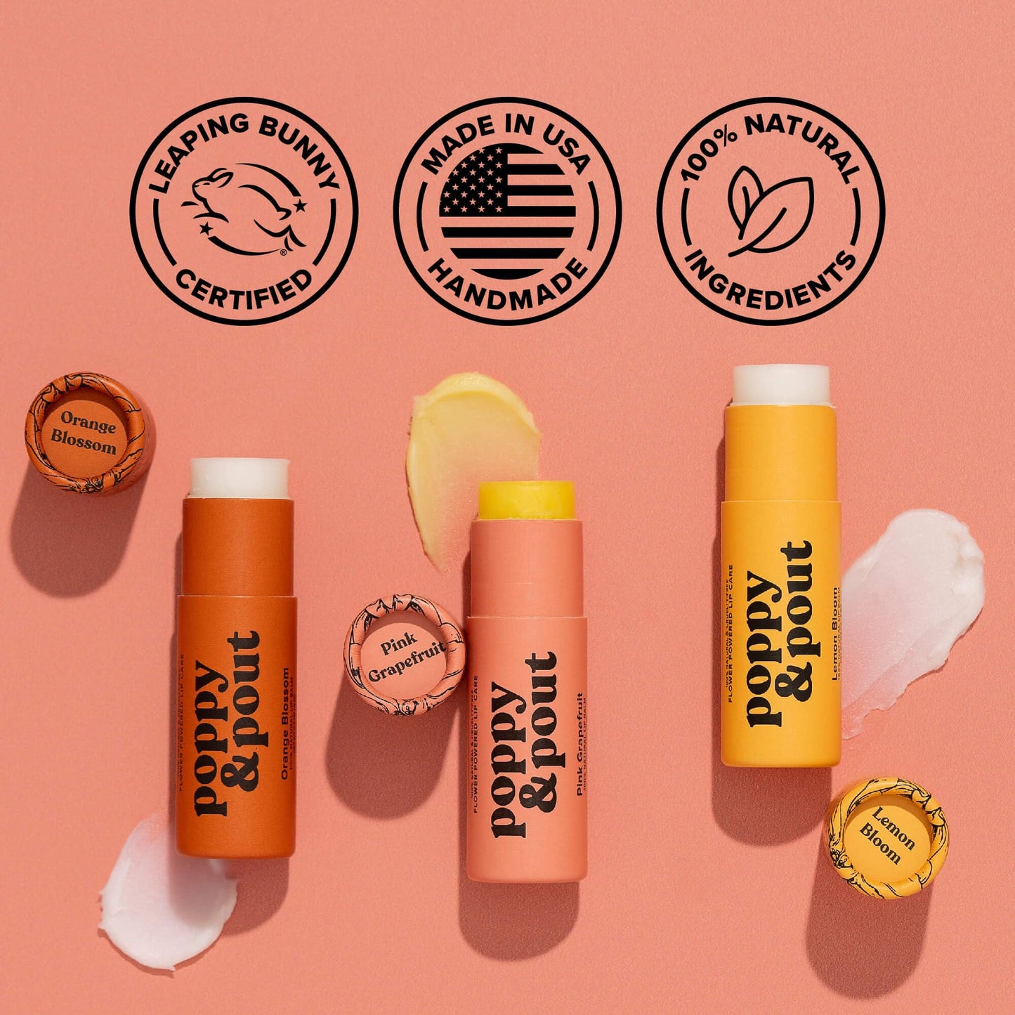 Poppy & Pout Pink Grapefruit Jumbo Lip Balm | All Natural Lip Balms & Moisturizers | Hydrates with Beeswax, Vitamin E, Organic Coconut Oil | Cruelty-Free | Lip Balm in Recyclable Cardboard Tube