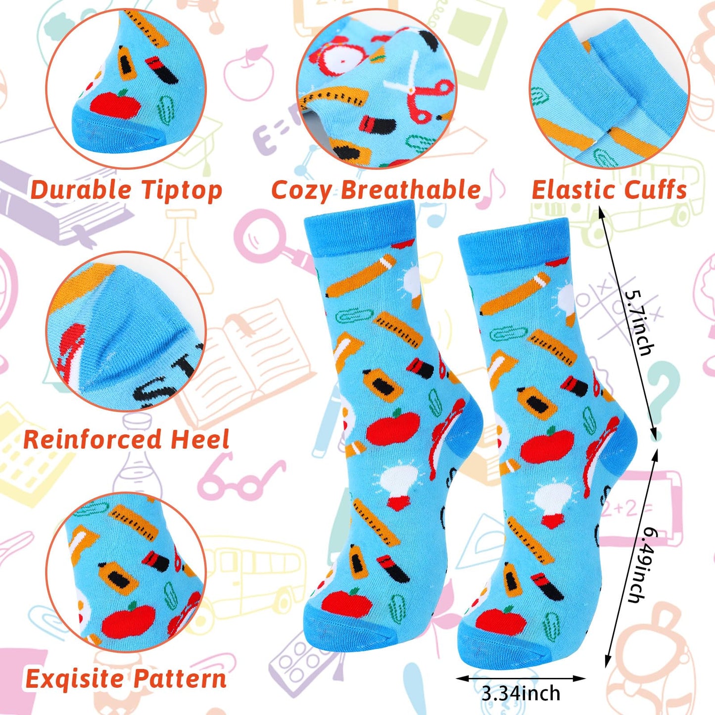 Jeyiour 36 Pcs Funny Teacher Crew Socks Cotton Novelty Knit Socks Appreciation Gift for Teachers' Day Graduation Birthday(Cute)
