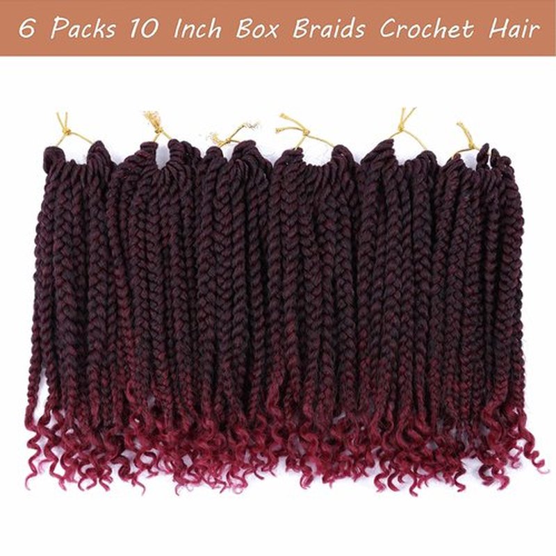 6 Packs Crochet Box Braids Curly Ends 10 Inch Bohemian Box Braids Crochet Hair for Black Women (1B/Bug, 10 Inch)