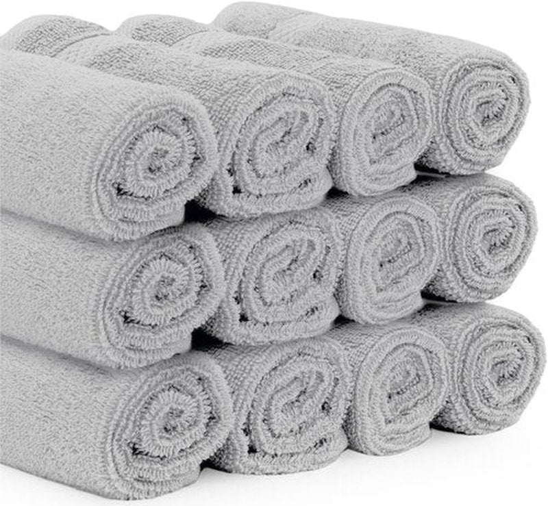 White Classic Luxury Cotton Washcloths - Large Hotel Spa Bathroom Face Towel | 12 Pack | Dolphin Gray