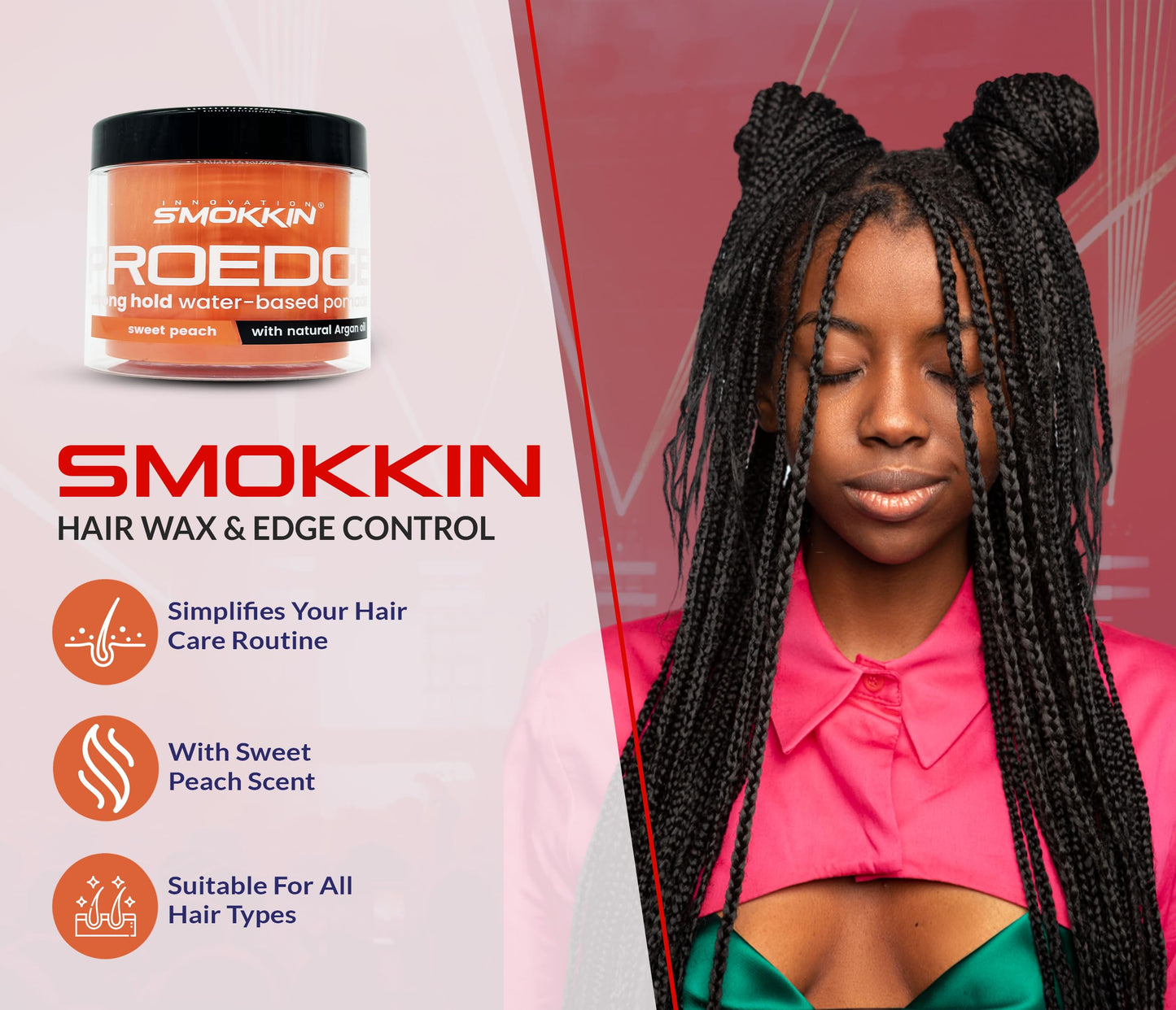 INNOVATION SMOKKIN Pro Edge Hair Styling Gel - Type Free Alcohol Free, Stylish Hair Gel with Strong Water Based Pomade (Sweet Peach 4 Fl oz)