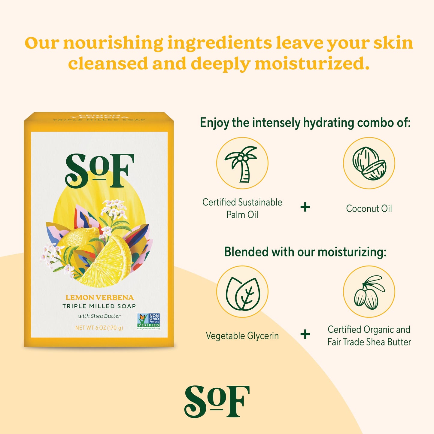South Of France SoF Triple Milled Bar Soap - With Coconut Oil & Organic Shea Butter- Vegan & Non GMO- Free From Phthalates, Sulfates & Parabens- Lemon Verbena - 6 oz Bar 6 Bars