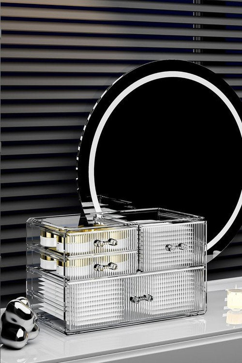 ZHIAI Stackable Storage Drawers, Acrylic Bathroom Counter Organizer Clear Makeup Organizers for Vanity, Kitchen Cabinets, Bathroom, Undersink, Home Organization and Storage (4 Drawers, Pattern B)