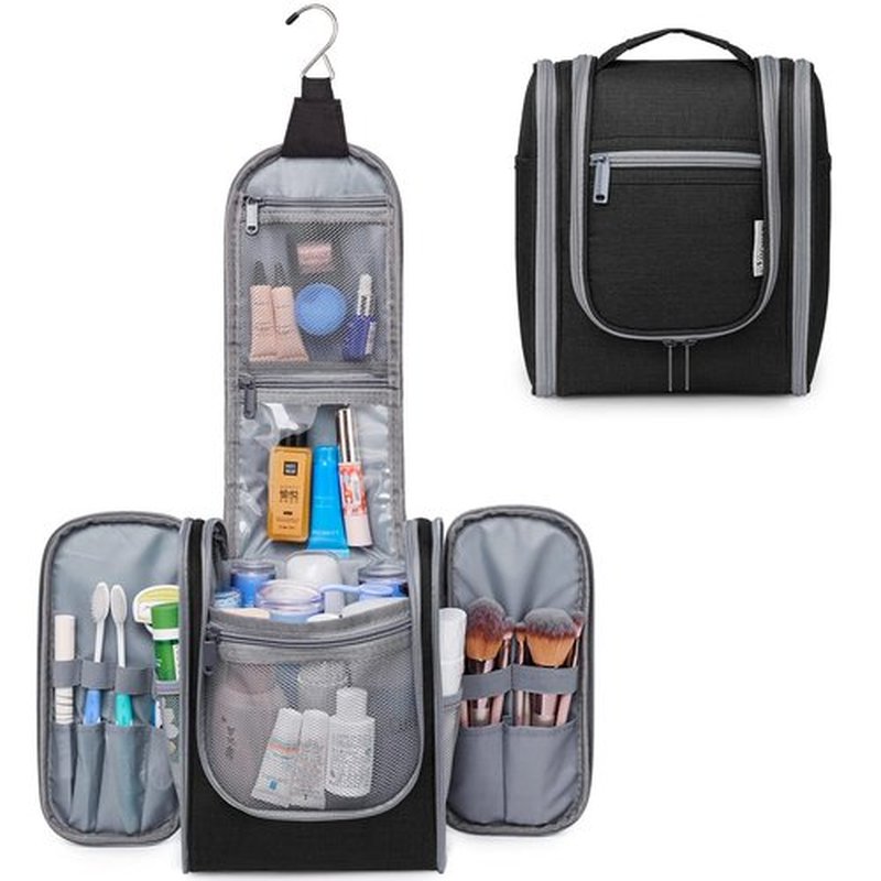 Narwey Small Hanging Travel Toiletry Bag Cosmetic Make up Organizer for Women and Men (Medium, Black)