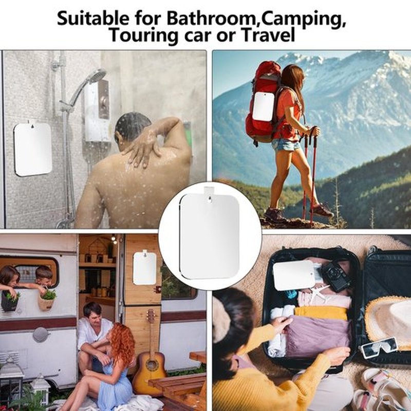 quegau Shatterproof Shower Mirror for Shaving with Hook (Small 5 x 6 inch) 40% Cheaper Than The Original,Unbreakable Deluxe Plexiglass Makeup Mirror,Bathroom Wall Hanging,Portable Handheld Camping