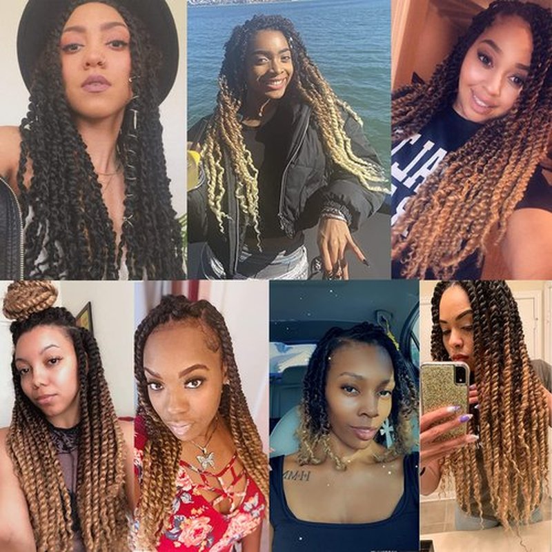 Passion Twist Water Wave Crochet Hair For Black Women Ombre Water Wave Braiding Hair Long Bohemian Curly Crochet Braids Synthetic Hair Extensions 6 Packs (14inch, Black-dark brown-light brown)