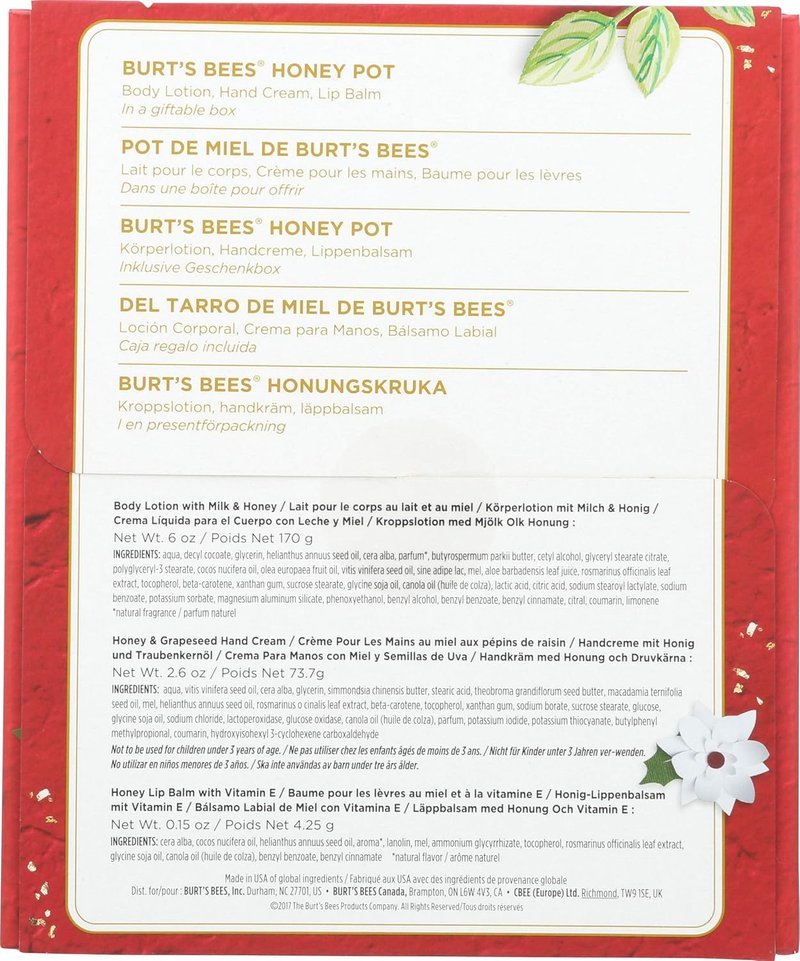 Burt's Bees Honey Pot Gift Set | 3 Natural Skin Care Products - Body Lotion, Hand Cream & Lip Balm