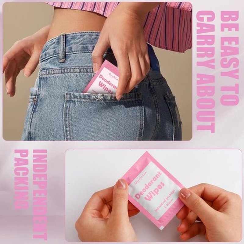 Dyrfolm 200 Pcs Underarm Deodorant Wipes,Travel Deodorant Wipes,Individually Wrapped Antiperspirant Wipes,Sweat Body Wipes for Women Men Adults Sports Travel Essentials (Pink, 1 Count (Pack of 1))