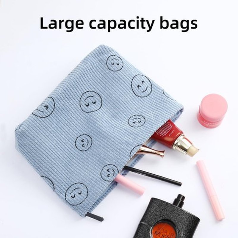 Wudimeitt Cosmetic bag Makeup bag Preppy Cute Corduroy Toiletry bag for women travel essentials (Blue)