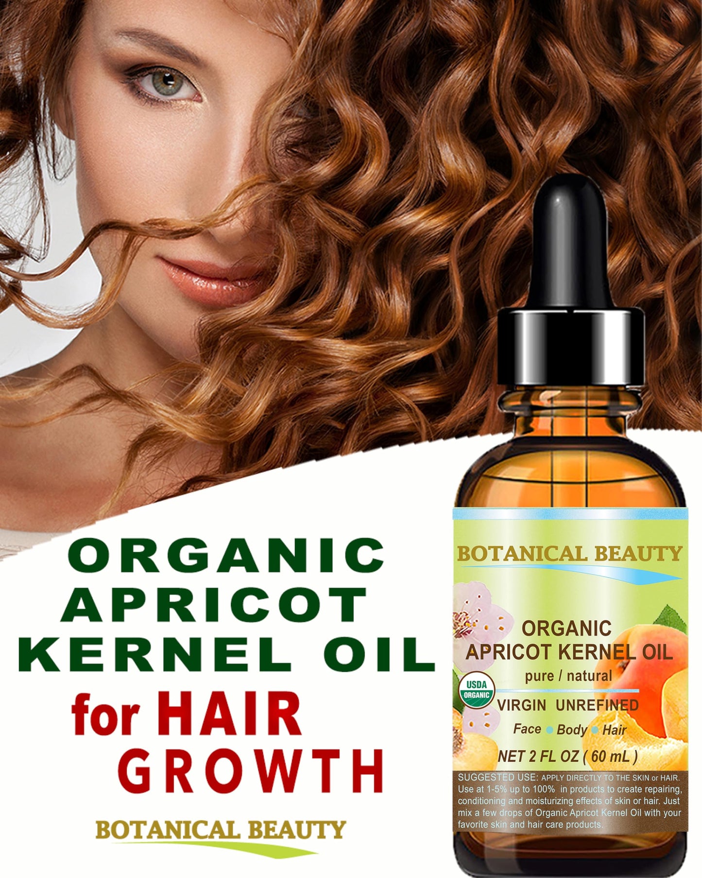 Botanical Beauty ORGANIC APRICOT KERNEL OIL Australian. 100% Pure Virgin Unrefined Cold Pressed Carrier Oil 1 oz- 30 ml. For Face, Hair, Body, Nails, Skin, Anti - aging