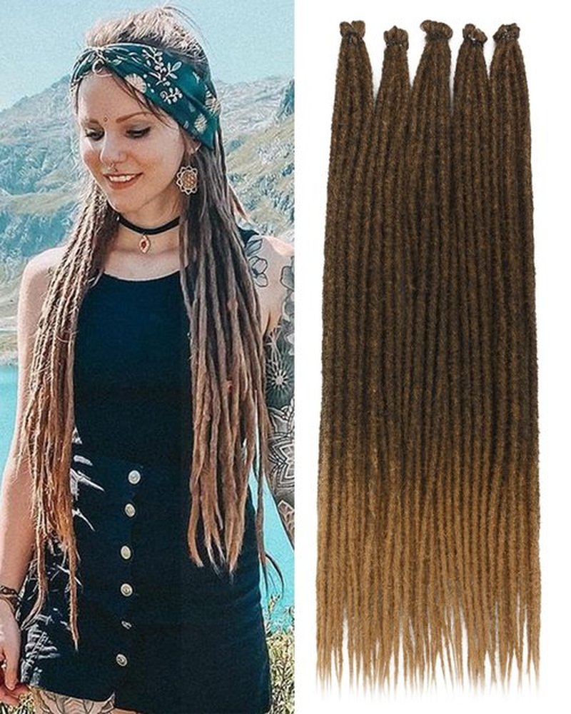 24 Inches Single Ended Dreadlock Extensions for Women(0.6 cm Width,50 Strands,Ombre Blonde),Faux Locs Crochet Hair,Soft Synthetic Loc Extensions(24"-5 Packs,T1B/27)