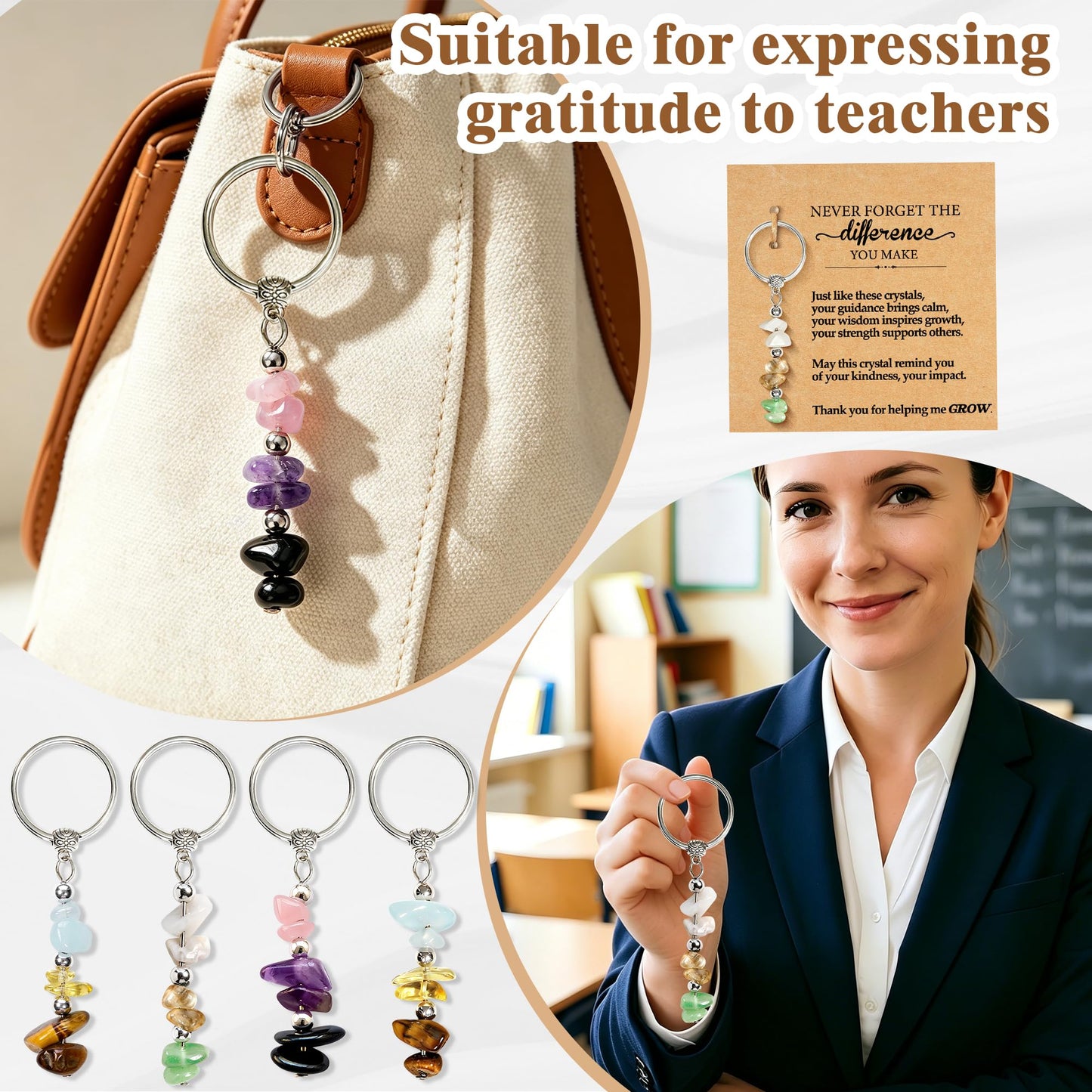 Parma77 6 PCS Teacher Appreciation Gifts Bulk,Crystal Teacher Keychain Gift with Meaning Cards, Teacher Gifts for Appreciation Week Graduation End of Year Valentines Christmas