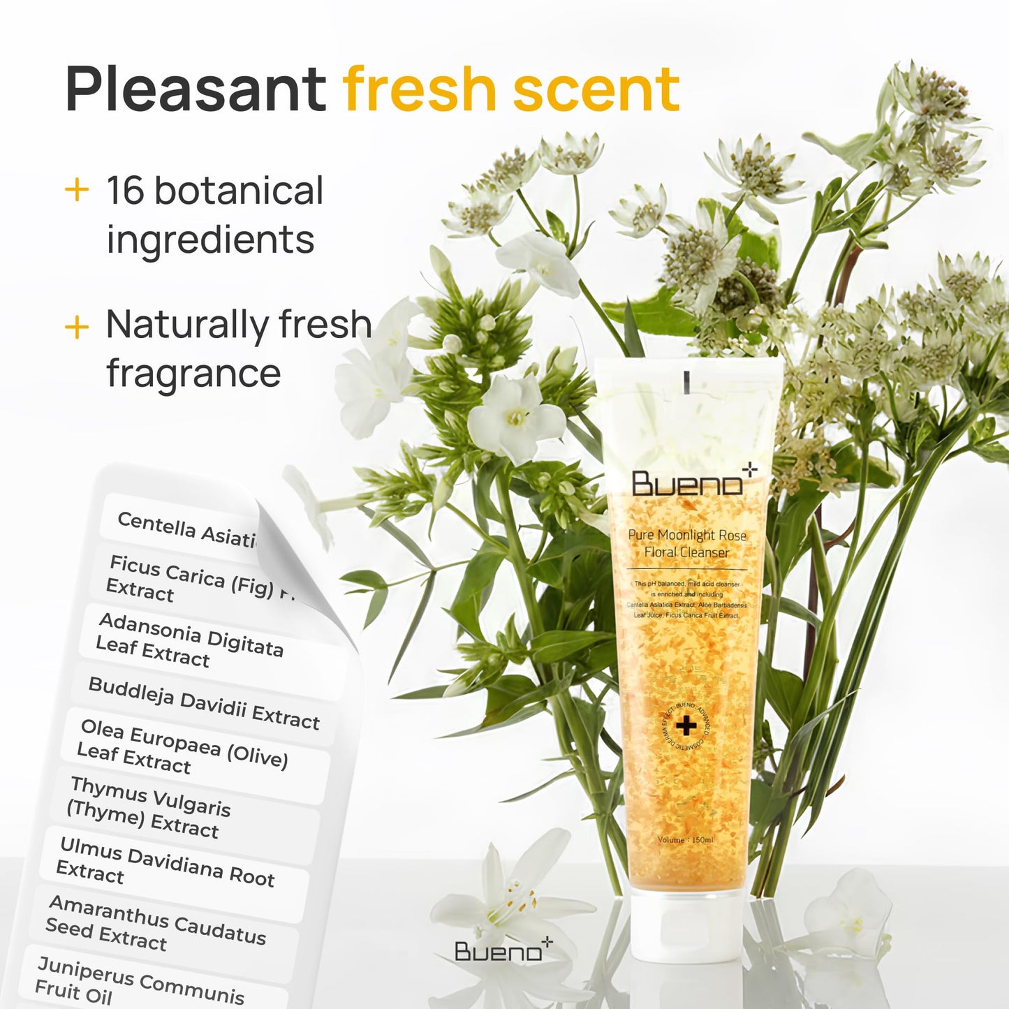 Bueno+ Pure Moonlight Rose Floral Cleanser | Anti-Aging Gentle Face Wash with Rose Petals for All Skin | Exfoliating and Moisturizing | Vegan Gel Rich in Antioxidantsl 2.7, Fl Oz