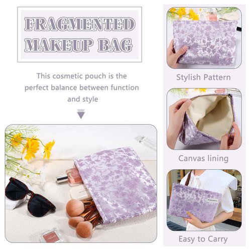 ZLFSRQ Daisy Flower Makeup Bag Travel Cute Floral Cosmetic Bags for Women Large Makeup Pouch Zipper Cosmetic Pouch for Purse Aesthetic Embroidery Purple Makeup Organizer Bag Portable Toiletry Bag