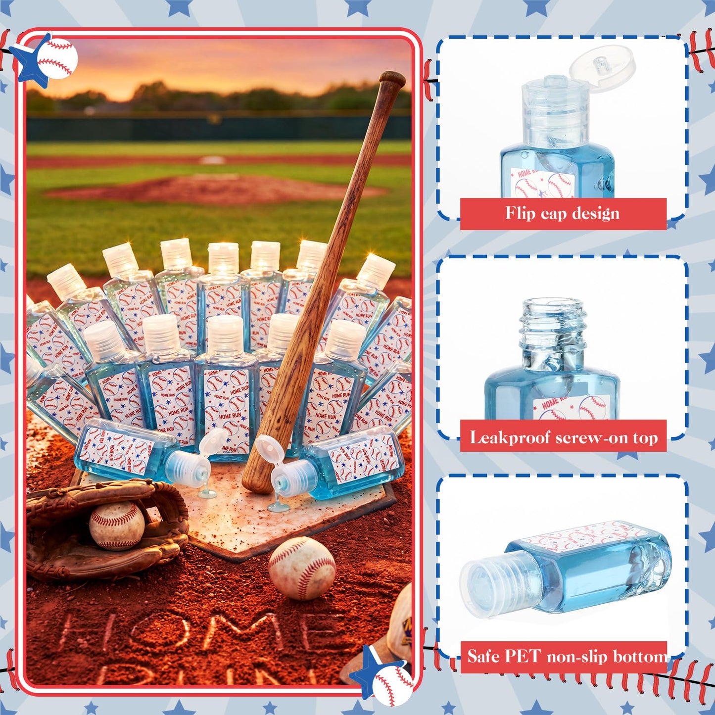 Demissle 24 Pcs Baseball Party Favor Aloe Vera Gel for Aftersun Care 1 oz Baseball Pattern Flip Cover Travel Size Aloe Vera Gel Bulk Mint Aroma Sports Keepsake for Outdoor Sport Summer Body Care Stuff